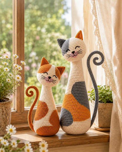 Handmade Crochet Cat Couple, Black White Cat Decor, Cute Cat Shelf Decor, Cat Lover Gift, Wedding Gift, Christmas Home Decor