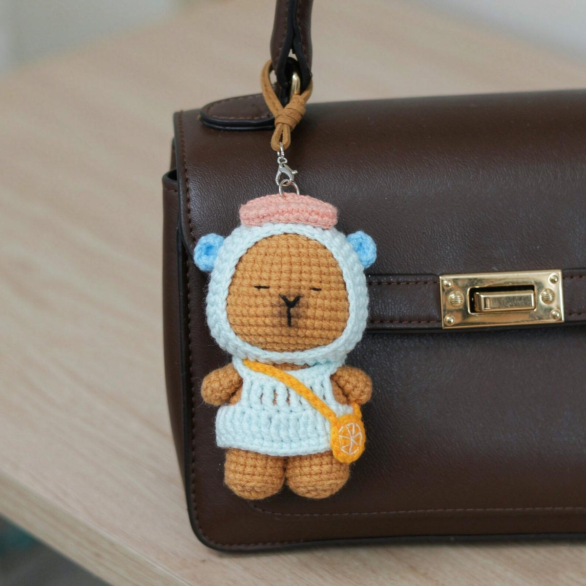 Handmade crocheted hanging figurine bag charm decor everyday creative accessory fun birthday gift for your girlfriend for joyful casual days