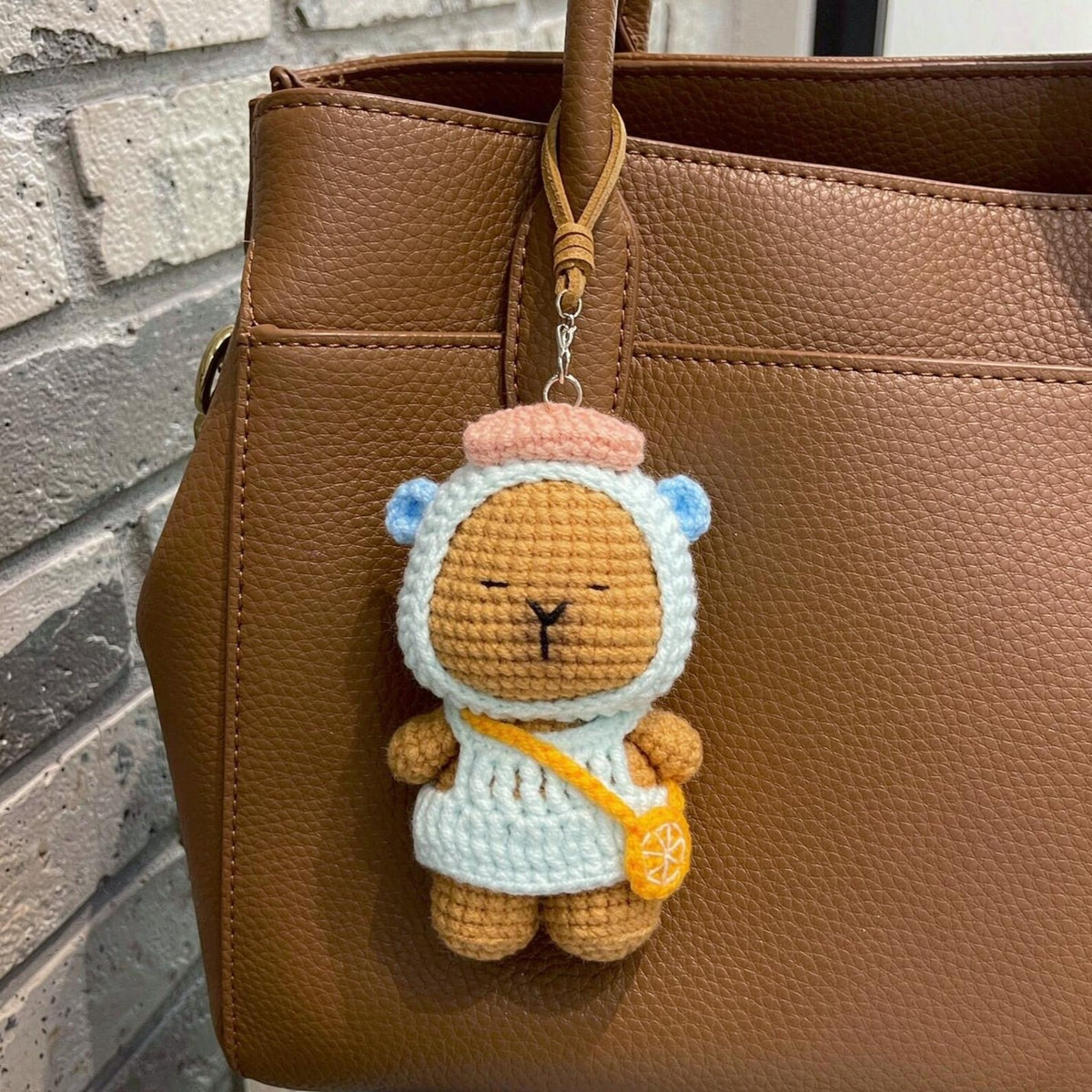 Handmade crocheted hanging figurine bag charm decor everyday creative accessory fun birthday gift for your girlfriend for joyful casual days