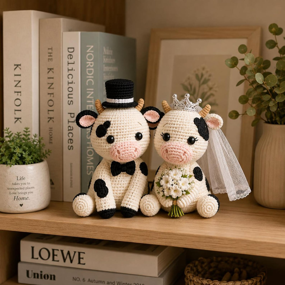 Crochet Cow Wedding Cake Topper, Bride and Groom Cow Couple, Handmade Amigurumi Wedding Decor, Rustic Wedding Gift for Cow Lovers