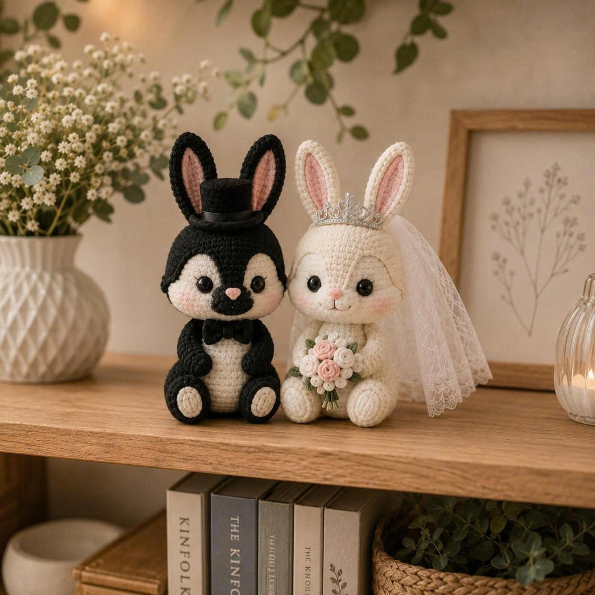 Crochet Bunny Wedding Cake Topper, Bride and Groom Rabbit Couple, Handmade Amigurumi Wedding Decor, Rustic Wedding Gift for Bunny Lovers