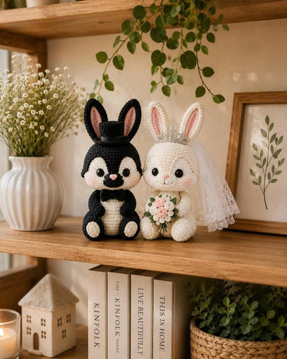 Crochet Bunny Wedding Cake Topper, Bride and Groom Rabbit Couple, Handmade Amigurumi Wedding Decor, Rustic Wedding Gift for Bunny Lovers