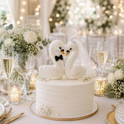 Crochet Swan Wedding Cake Topper, Bride and Groom Swan Couple, Handmade Amigurumi Wedding Decor, Rustic Wedding Gift, Wedding Keepsake