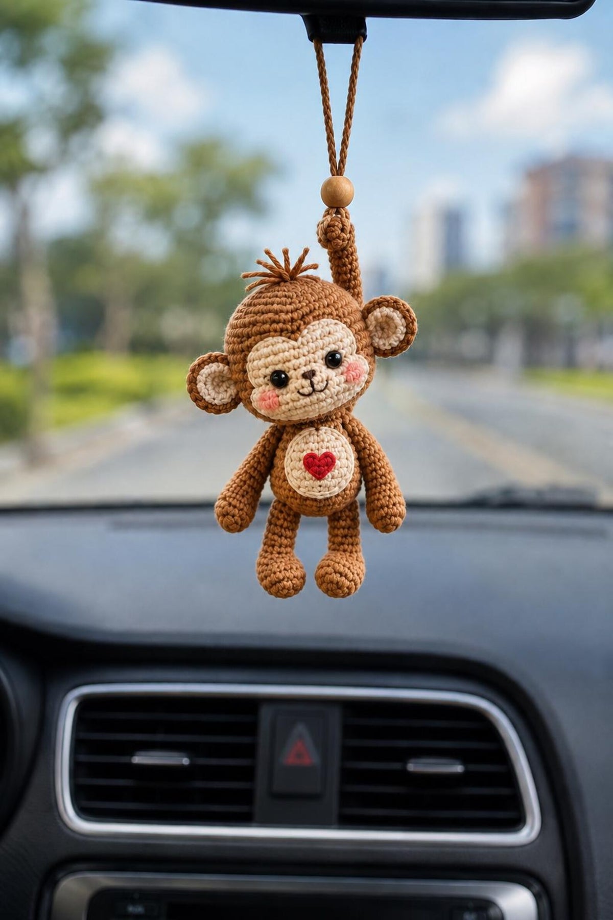 Crochet Monkey Car Hanging Ornament, Cute Monkey Rearview Mirror Charm, Handmade Amigurumi Monkey, Backpack Bag Charm, Monkey Lover Gift