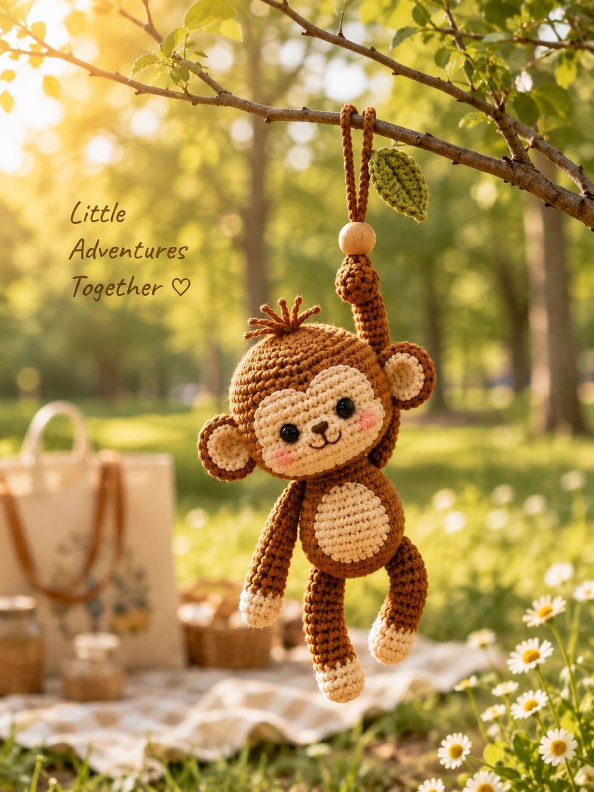 Crochet Monkey Car Hanging Ornament, Cute Monkey Rearview Mirror Charm, Handmade Amigurumi Monkey, Backpack Bag Charm, Monkey Lover Gift