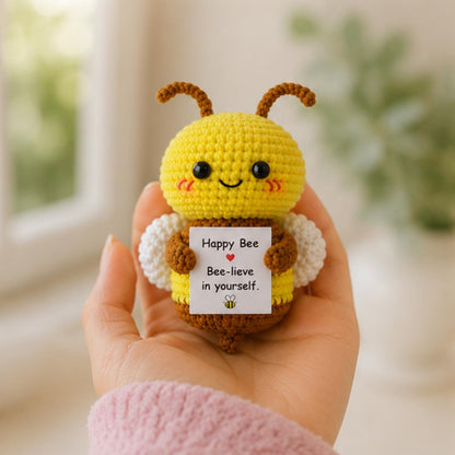 Crochet Bee Gift, Positive Message Plush, Cute Encouragement Keepsake, Friendship Birthday Gift for Student Teacher,Christmas Present