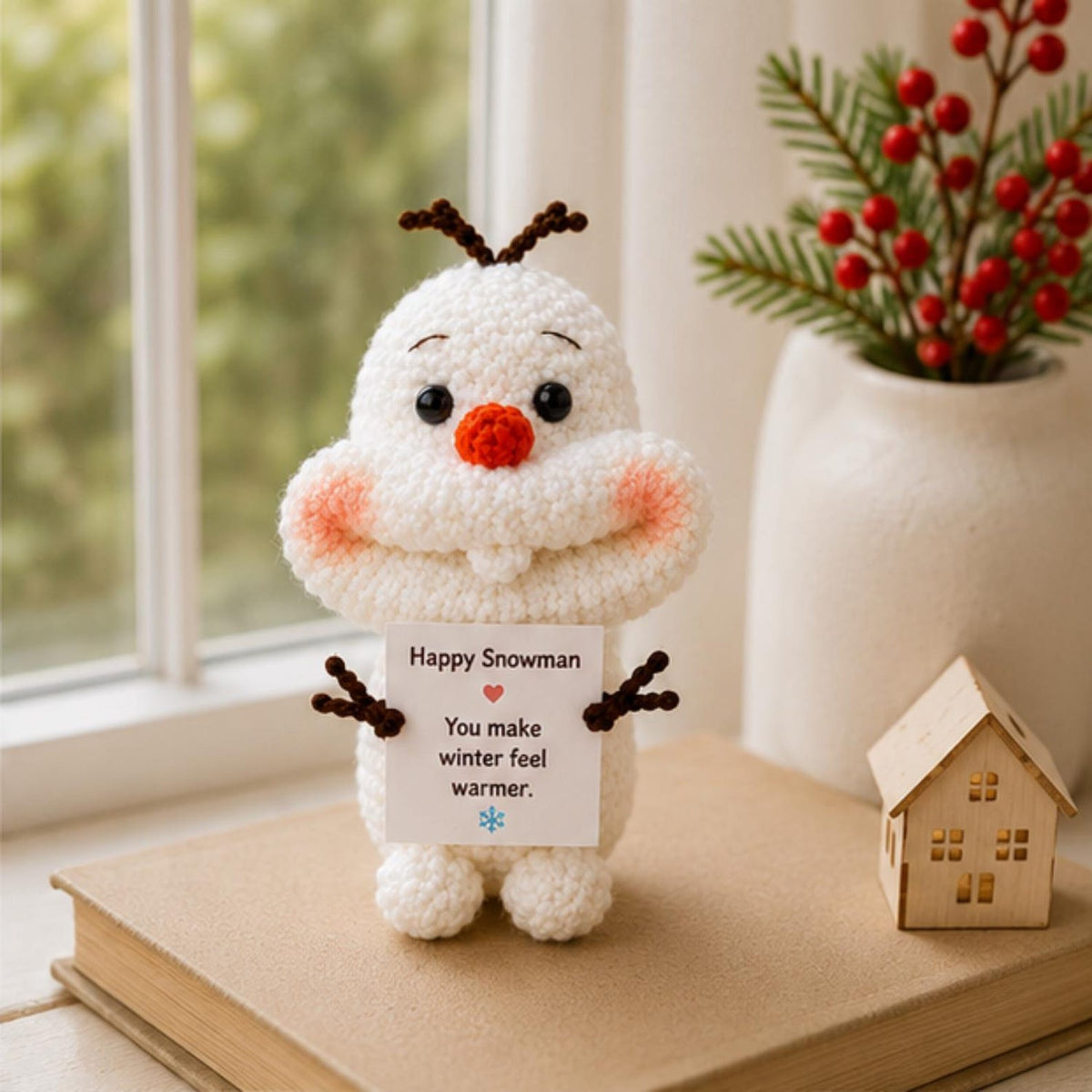 Crochet Snowman Gift, Emotional Support Plush, Cute Christmas Keepsake, Winter Encouragement Gift for Friend Coworker Teacher