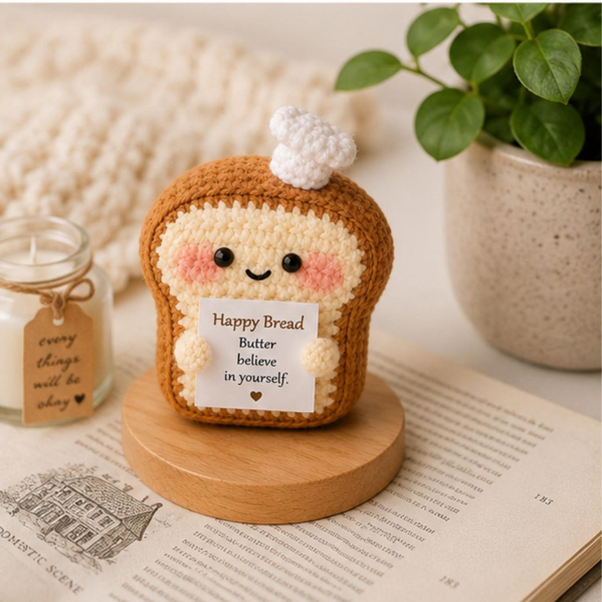 Crochet Bread Gift, Positive Message Plush, Cute Encouragement Keepsake, Friendship Birthday Gift for Best Friend Coworker Student