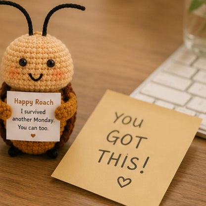 Crochet Roach Gift, Funny Encouragement Plush, Monday Survival Desk Buddy, Positive Humor Gift for Coworker Friend Student Office