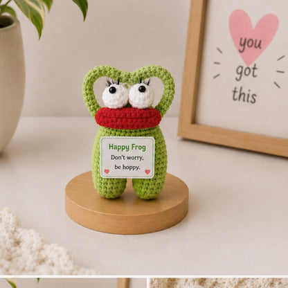 Crochet Frog Gift, Funny Encouragement Plush, Positive Message Desk Buddy, Cute Friendship Birthday Gift for Coworker Student Teacher