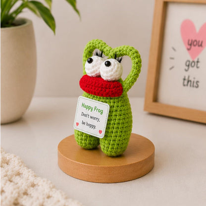 Crochet Frog Gift, Funny Encouragement Plush, Positive Message Desk Buddy, Cute Friendship Birthday Gift for Coworker Student Teacher