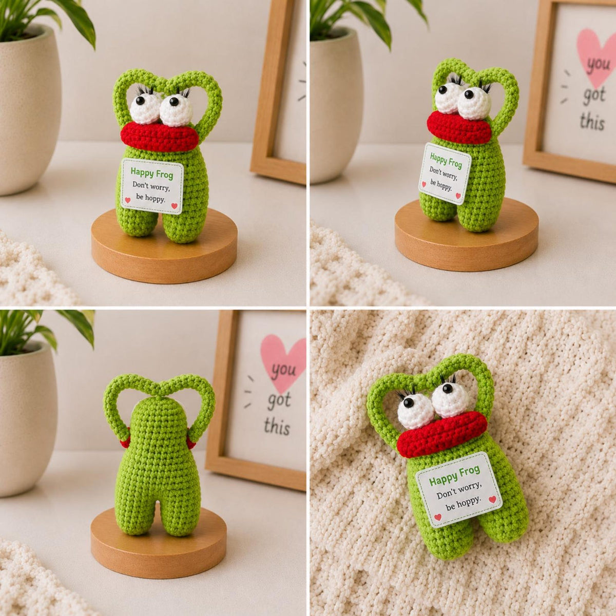 Crochet Frog Gift, Funny Encouragement Plush, Positive Message Desk Buddy, Cute Friendship Birthday Gift for Coworker Student Teacher
