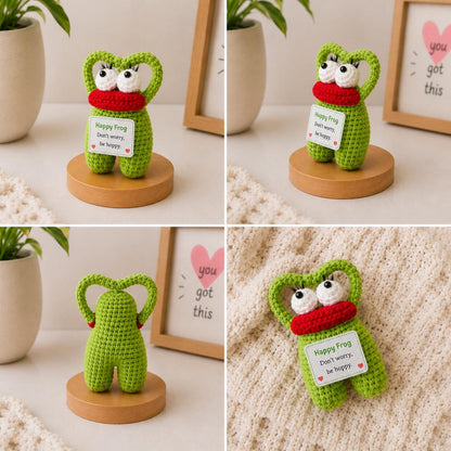 Crochet Frog Gift, Funny Encouragement Plush, Positive Message Desk Buddy, Cute Friendship Birthday Gift for Coworker Student Teacher