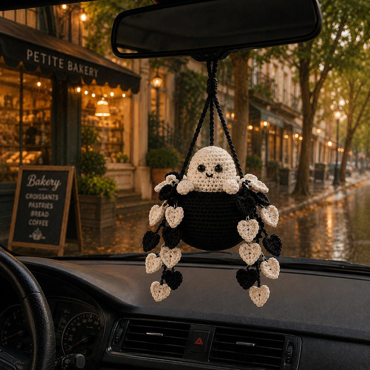 Crochet Ghost Heart Vine Plant Car Hanging, Halloween Car Mirror Hanging, Spooky Car Charm, Cute Car Accessory Decor, Plant Lover Gift