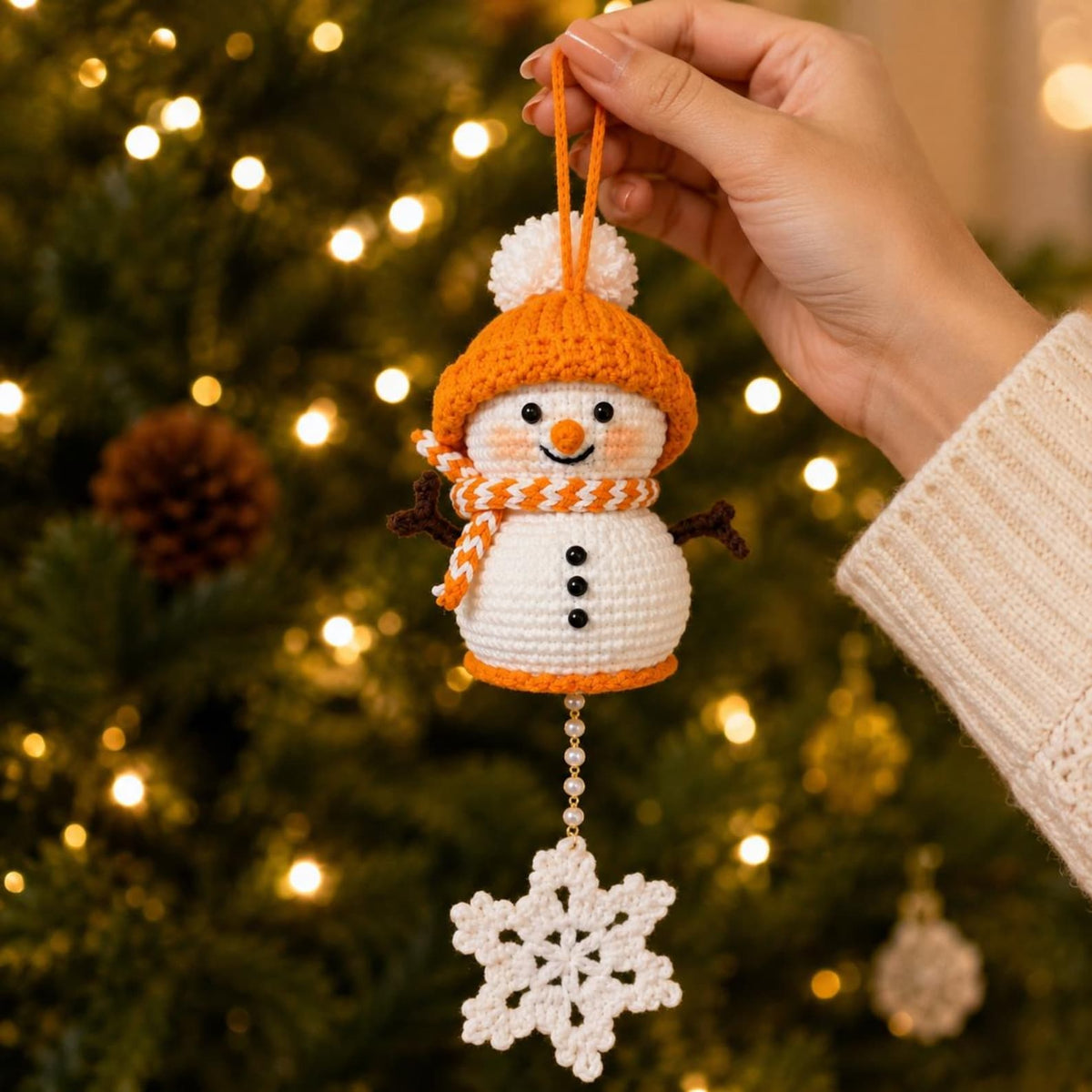 Crochet Snowman Ornament, Christmas Tree Hanging Decor, Handmade Winter Keepsake, Handmade Gift, Stocking Stuffer Gift for Her,Friend Gift