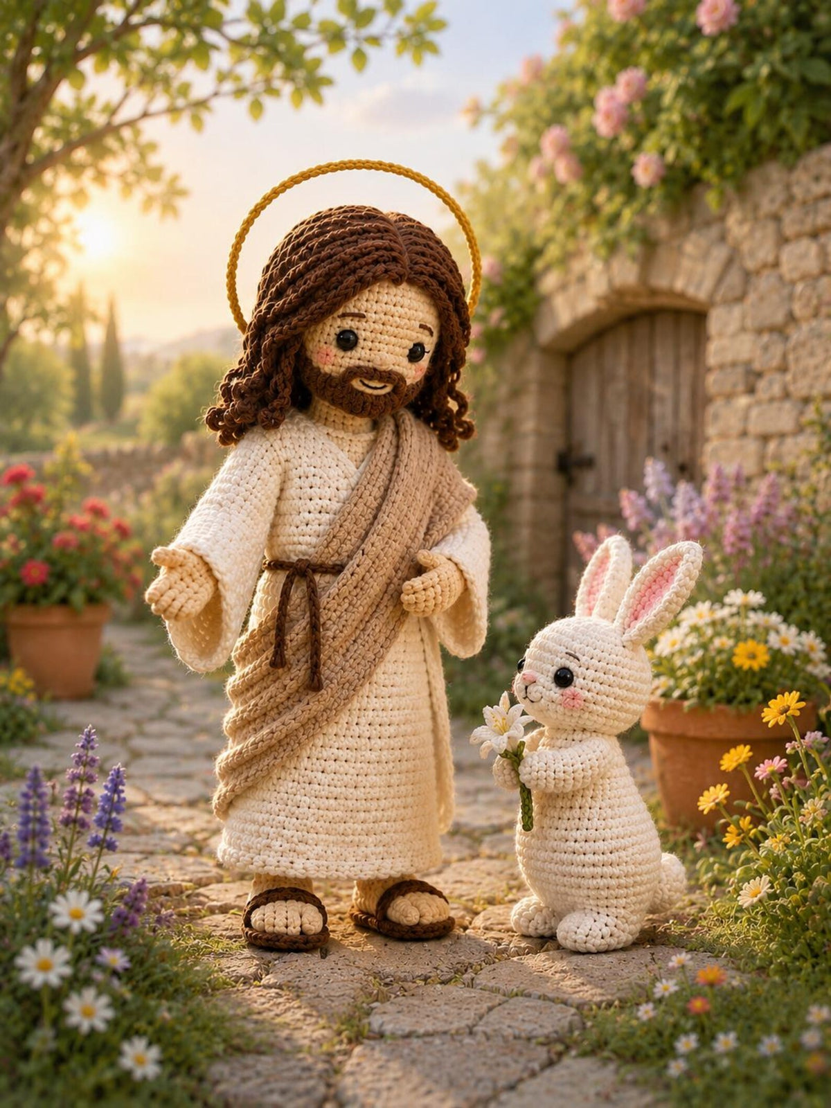 Crochet Jesus and Easter Bunny, Handmade Christian Easter Decor, He Is Risen Gift, Religious Amigurumi, Faith Gift, Spring Decor