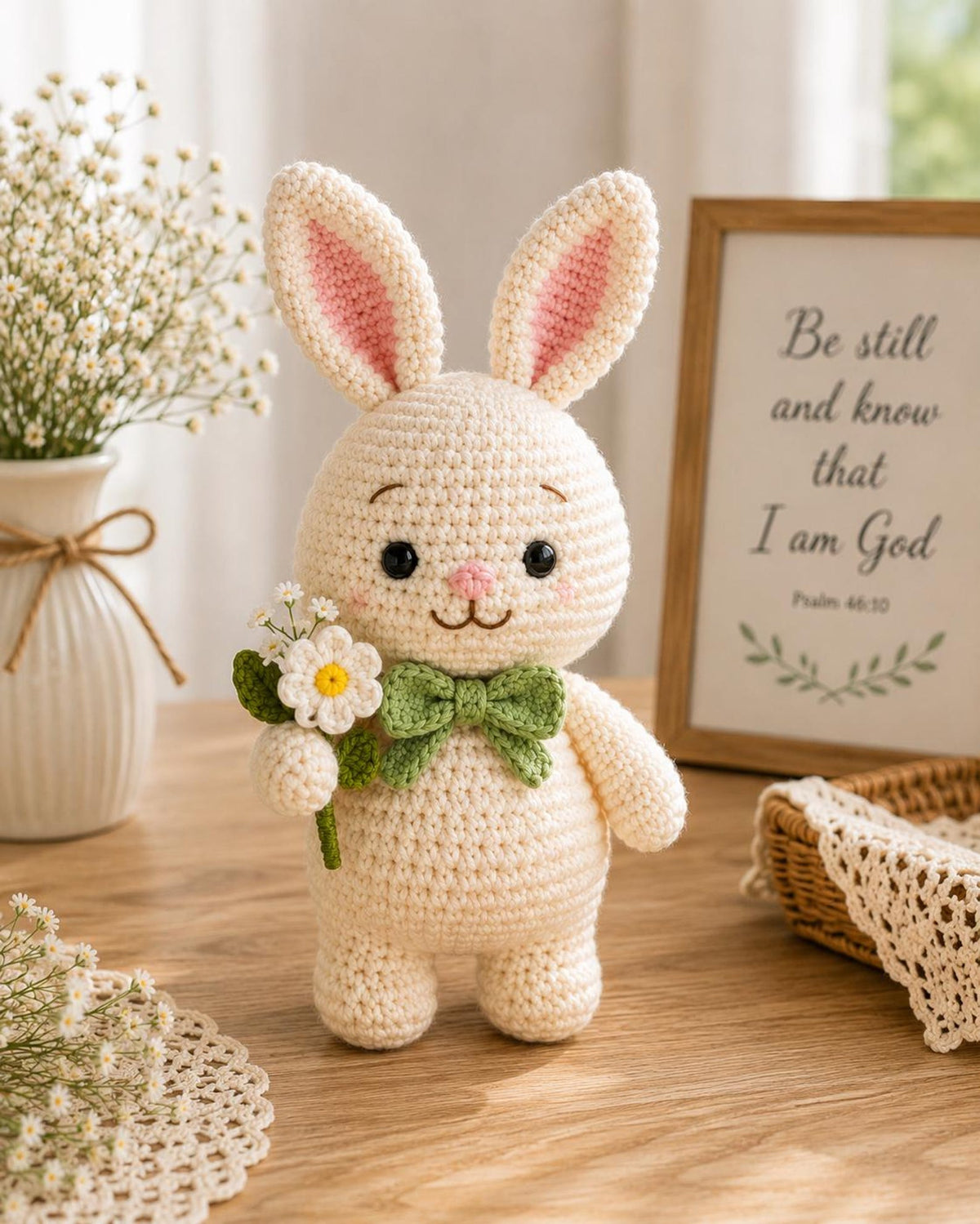 Crochet Easter Bunny and He Is Risen Egg, Christian Easter Decor, Handmade Religious Amigurumi, Resurrection Gift, Faith Easter Gift