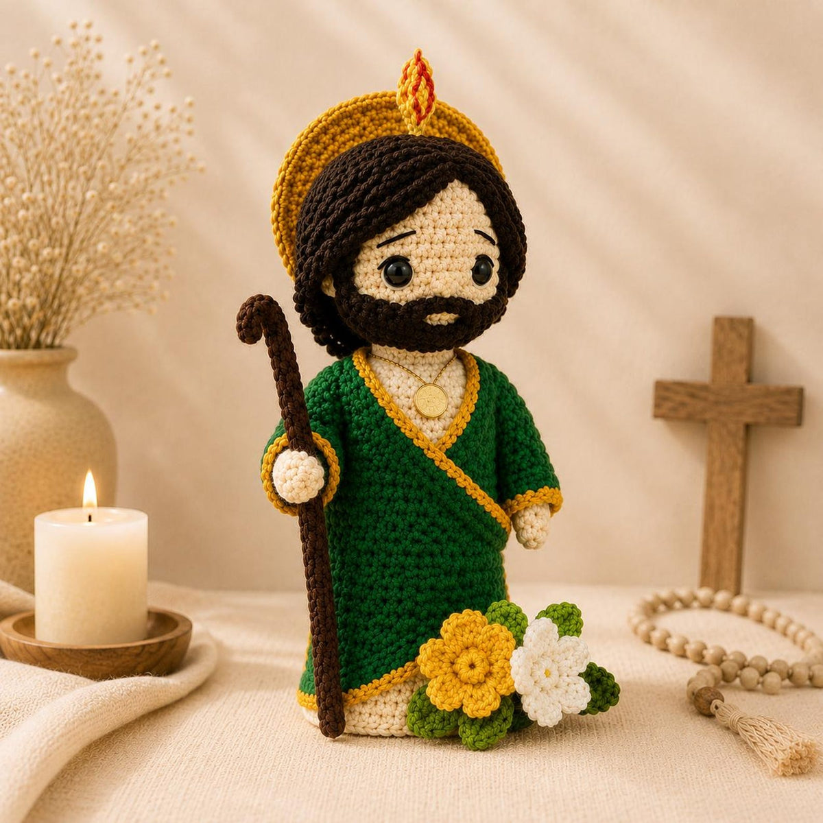 San Judas Tadeo Crochet Doll, St Jude Thaddeus Amigurumi,Patron Saint of Lost Causes, Catholic Religious Gift, Baptism First Communion Favor