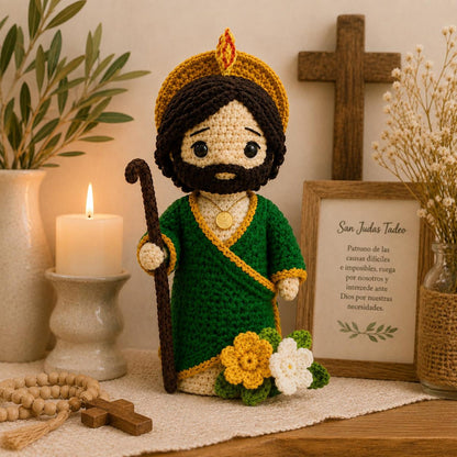 San Judas Tadeo Crochet Doll, St Jude Thaddeus Amigurumi,Patron Saint of Lost Causes, Catholic Religious Gift, Baptism First Communion Favor