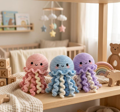 Crochet Jellyfish Plush, Handmade Jellyfish Amigurumi, Cute Ocean Animal Plushie, Kawaii Nursery Decor, Jellyfish Gift for Kids