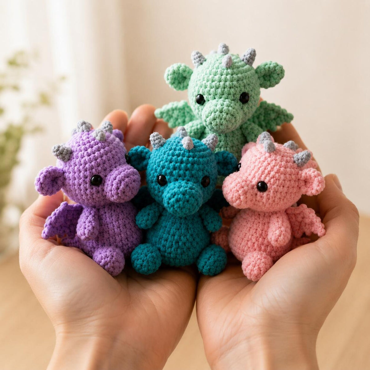 Crochet Dragon Set, Amigurumi Fantasy Plush, Small Handmade Dragon Toy, Cute Nursery Decor, Baby Shower Gift, Pocket Pet, Dragon Lover Gift