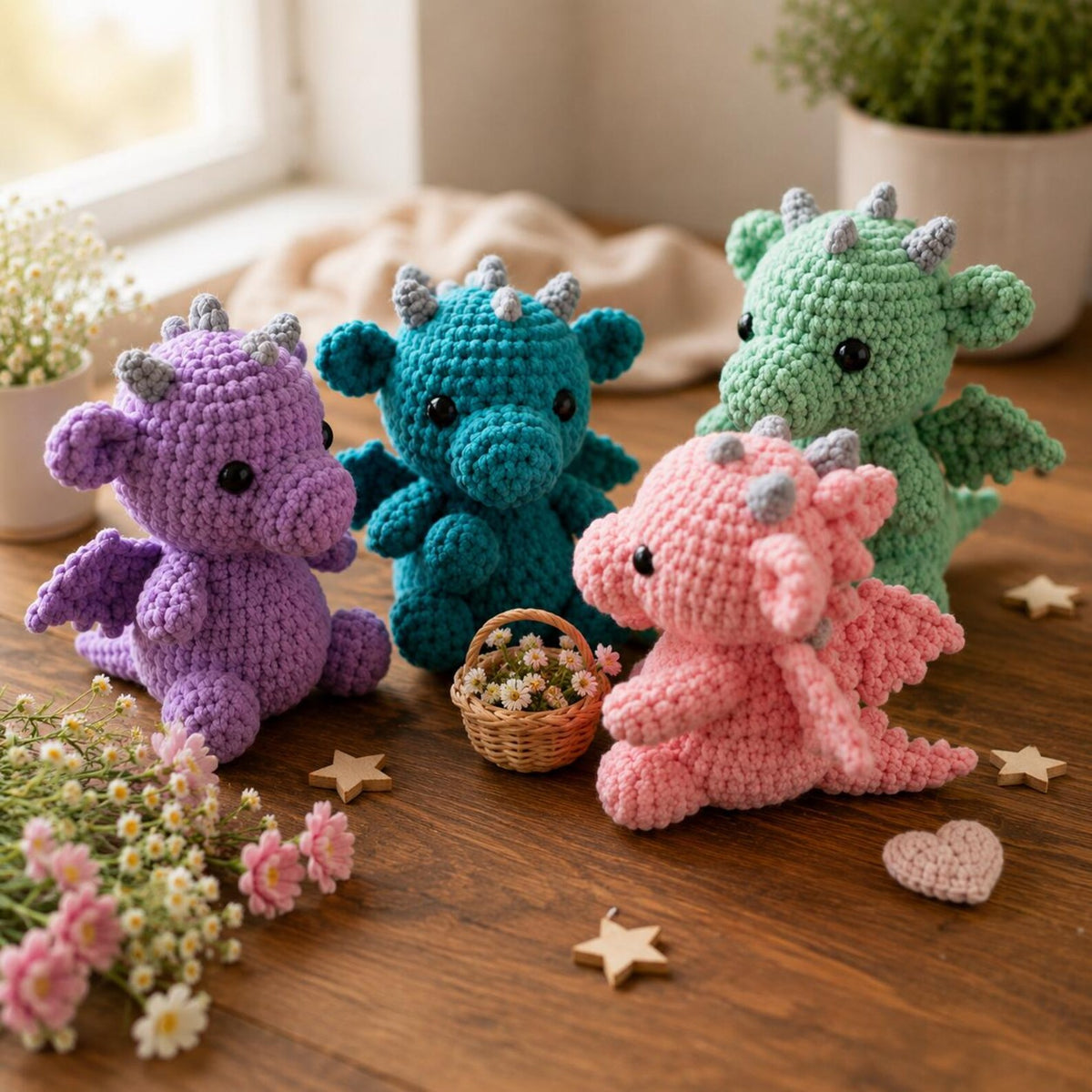 Crochet Dragon Set, Amigurumi Fantasy Plush, Small Handmade Dragon Toy, Cute Nursery Decor, Baby Shower Gift, Pocket Pet, Dragon Lover Gift