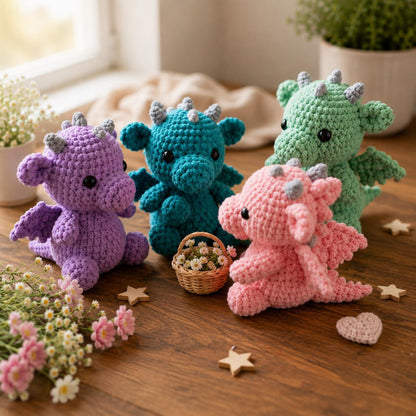 Crochet Dragon Set, Amigurumi Fantasy Plush, Small Handmade Dragon Toy, Cute Nursery Decor, Baby Shower Gift, Pocket Pet, Dragon Lover Gift
