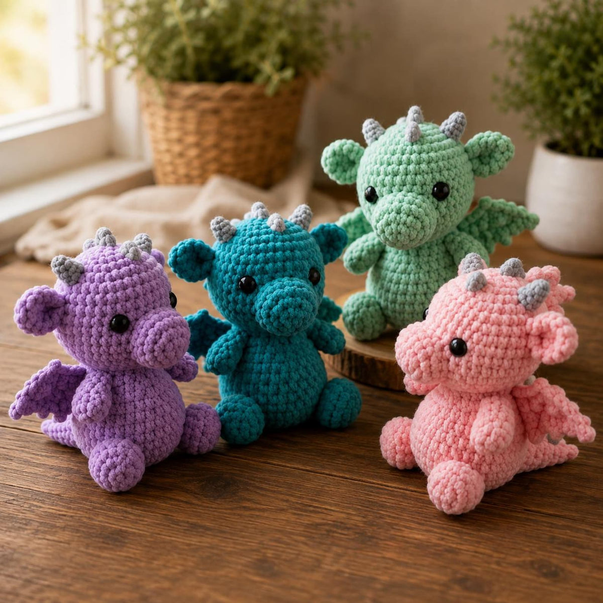 Crochet Dragon Set, Amigurumi Fantasy Plush, Small Handmade Dragon Toy, Cute Nursery Decor, Baby Shower Gift, Pocket Pet, Dragon Lover Gift