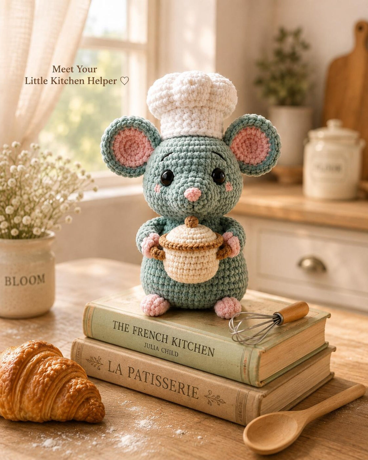 Crochet Chef Mouse, Handmade Amigurumi Mouse, Cute Kitchen Decor, Bakery Gift, Little Chef Doll, Mouse Lover Gift, Crochet Food Plush