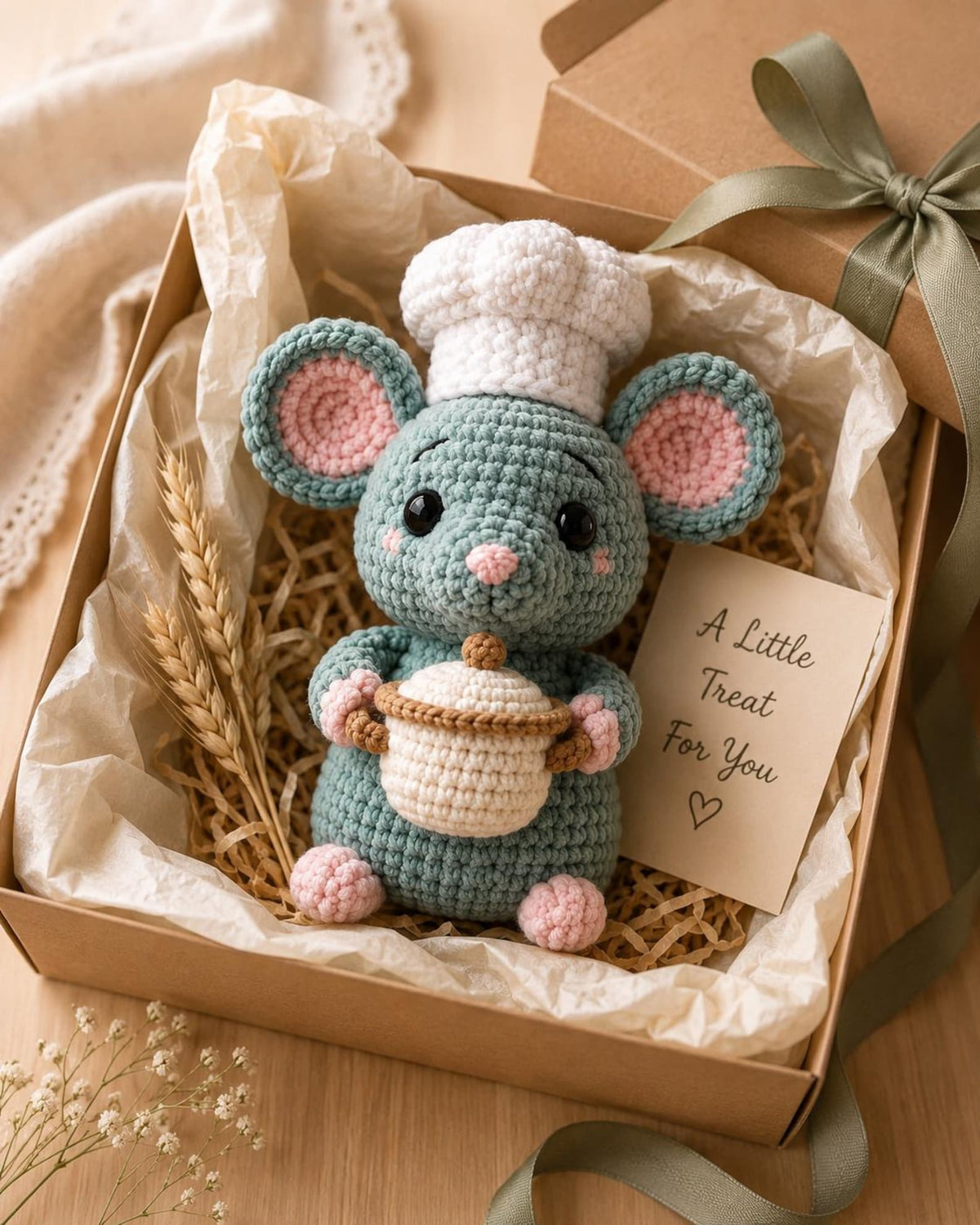 Crochet Chef Mouse, Handmade Amigurumi Mouse, Cute Kitchen Decor, Bakery Gift, Little Chef Doll, Mouse Lover Gift, Crochet Food Plush