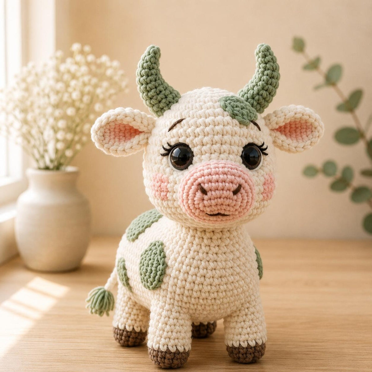Crochet Cow Plush, Handmade Amigurumi Cow, Cute Farmhouse Decor, Cow Lover Gift, Farm Animal Plush, Nursery Decor, Baby Shower Gift