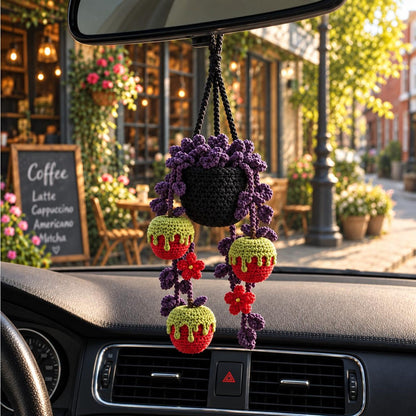 Halloween Crochet Poison Apple Plant Car Hanging, Crochet Spooky Succulent Car Charm, Gothic Car Decor, Cute Car Accessory, Plant Lover Gift