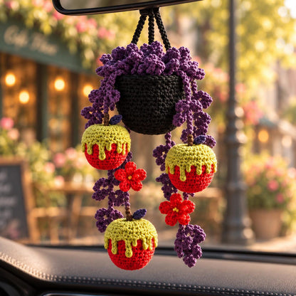 Halloween Crochet Poison Apple Plant Car Hanging, Crochet Spooky Succulent Car Charm, Gothic Car Decor, Cute Car Accessory, Plant Lover Gift