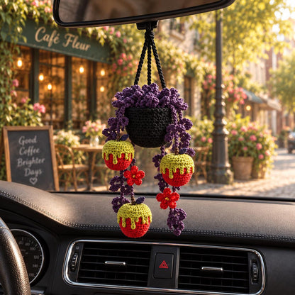 Halloween Crochet Poison Apple Plant Car Hanging, Crochet Spooky Succulent Car Charm, Gothic Car Decor, Cute Car Accessory, Plant Lover Gift