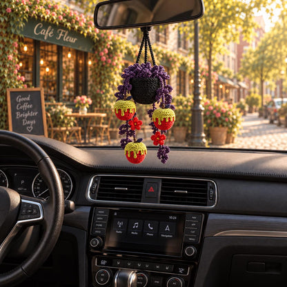 Halloween Crochet Poison Apple Plant Car Hanging, Crochet Spooky Succulent Car Charm, Gothic Car Decor, Cute Car Accessory, Plant Lover Gift