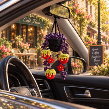 Halloween Crochet Poison Apple Plant Car Hanging, Crochet Spooky Succulent Car Charm, Gothic Car Decor, Cute Car Accessory, Plant Lover Gift