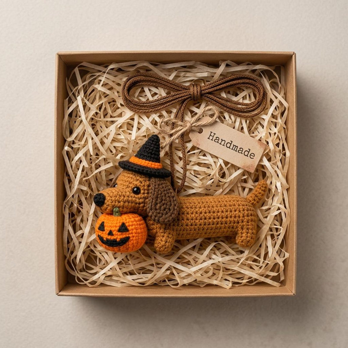 Crochet Dachshund Car Charm, Halloween Wiener Dog Rearview Mirror Hanger, Pumpkin Dog Ornament, Spooky Car Decor, Dog Lover Gift