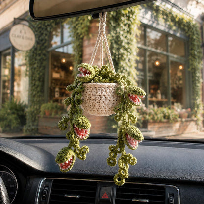 Halloween Crochet Venus Flytrap Car Hanging, Carnivorous Plant Car Charm, Spooky Cute Car Decor, Handmade Car Accessory, Plant Lover Gift