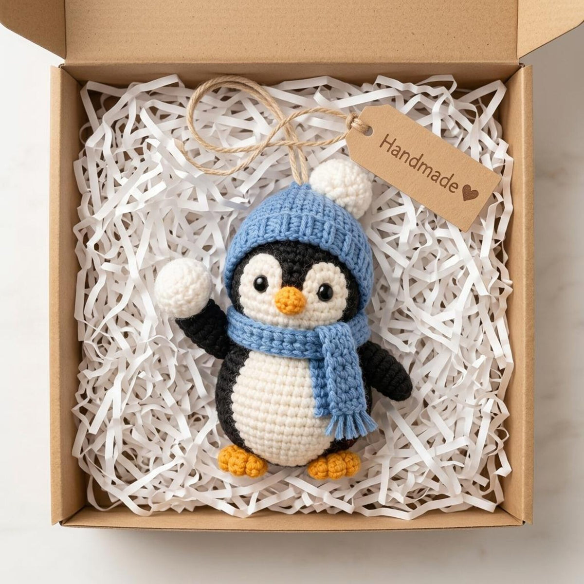 Crochet Penguin Car Charm, Christmas Rearview Mirror Hanging Ornament, Cute Penguin Car Accessory, Winter Crochet Gift