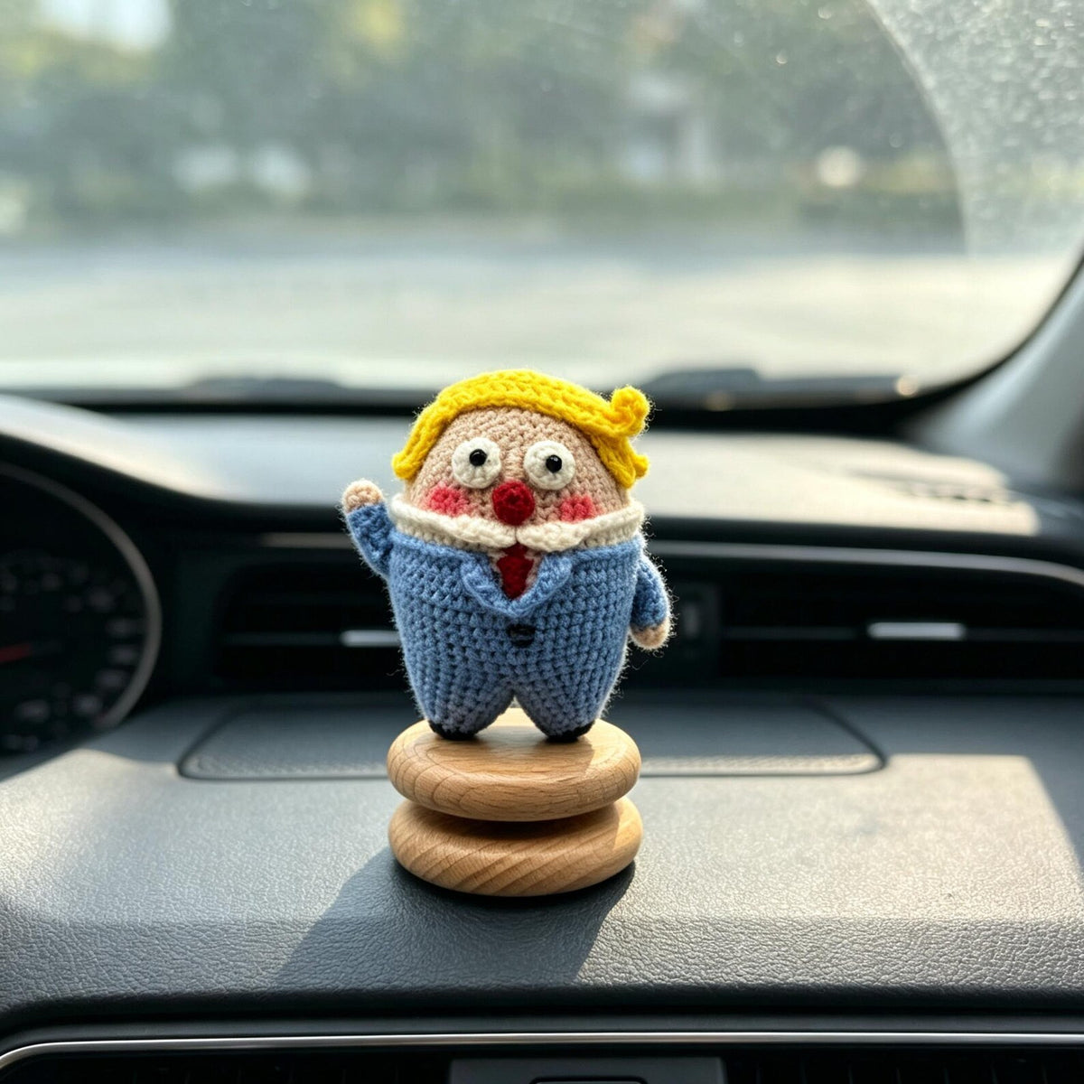 Crochet Desktop Vehicle Dashboard Ornament Whimsical Figure Statue Decor to bring fun light‑hearted vibe for your automobile inner space