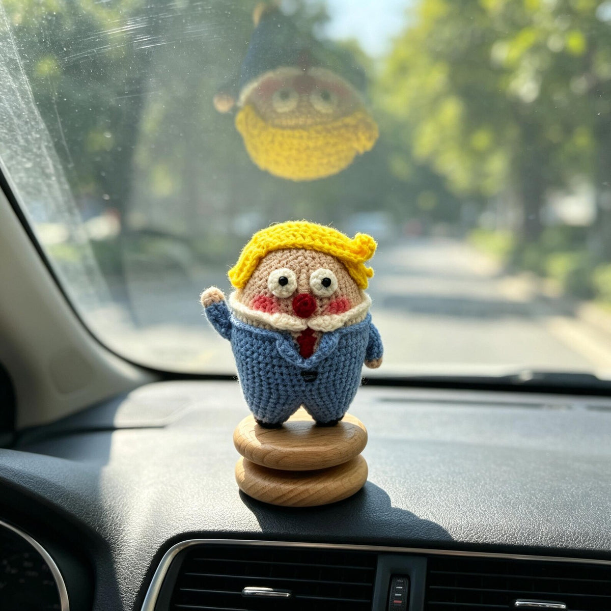 Crochet Desktop Vehicle Dashboard Ornament Whimsical Figure Statue Decor to bring fun light‑hearted vibe for your automobile inner space