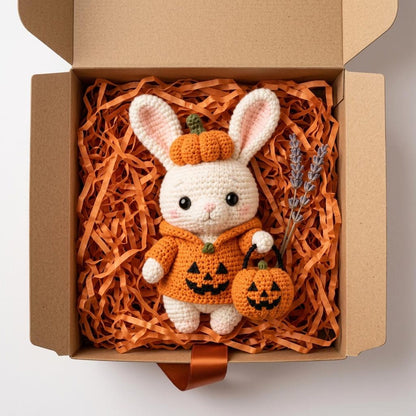 Crochet Bunny Car Charm, Halloween Rearview Mirror Ornament, Pumpkin Rabbit Amigurumi, Cute Fall Car Decor, Halloween Car Accessory