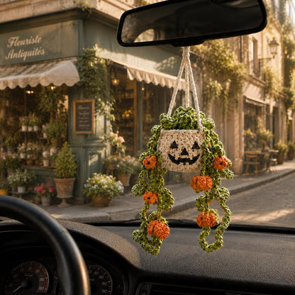 Halloween Crochet Car Hanging Plant, Pumpkin Rear View Mirror Charm, Essential Oil Diffuser Hanging, Plant Lover Gift