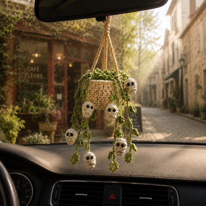 Crochet Halloween Car Plant Hanger, Handmade Mummy Plant Pot Car Charm, Spooky Cute Car Decor, Unique Car Accessory, Plant Lover Gift