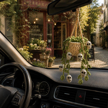 Crochet Halloween Car Plant Hanger, Handmade Mummy Plant Pot Car Charm, Spooky Cute Car Decor, Unique Car Accessory, Plant Lover Gift