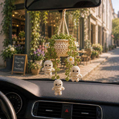 Halloween Mummy Daisy Plant Crochet Car Hanging, Halloween Car Charm, Spooky Cute Plant Car Ornament, Handmade Car Accessory