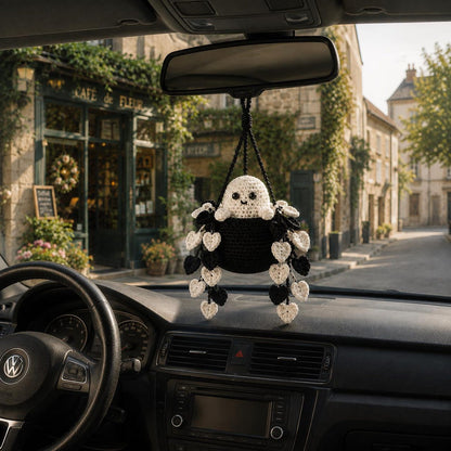 Crochet Ghost Heart Vine Plant Car Hanging, Halloween Car Mirror Hanging, Spooky Car Charm, Cute Car Accessory Decor, Plant Lover Gift