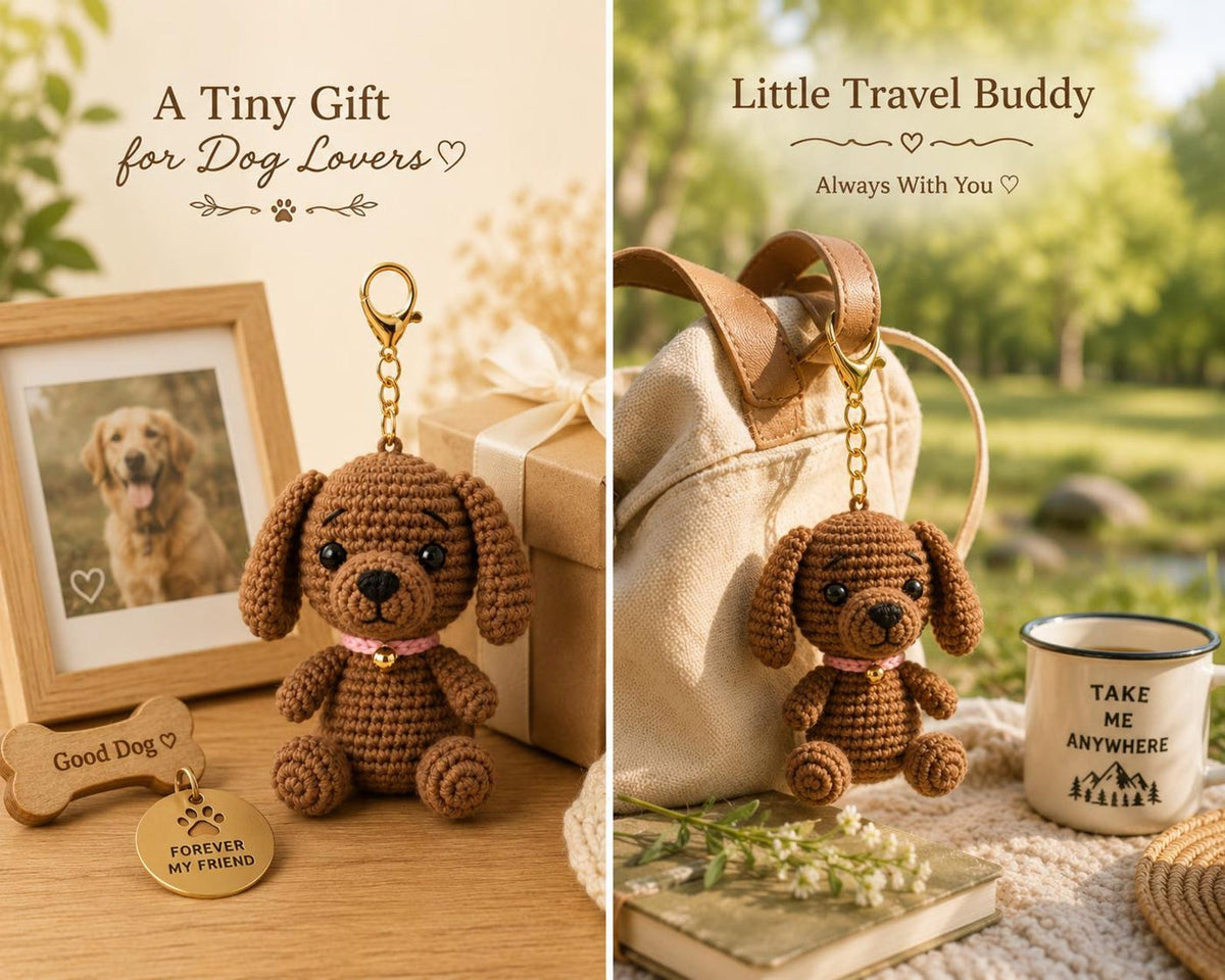 Crochet Puppy Keychain, Cute Dog Bag Charm, Handmade Amigurumi Puppy, Car Mirror Hanging Ornament, Dog Lover Gift, Cute Backpack Accessory