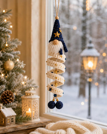 Crochet Christmas Gnome Ornament, Spiral Hanging Nordic Elf Decor, Handmade Holiday Stocking Stuffer, Winter Gift for Her,Friend Gift