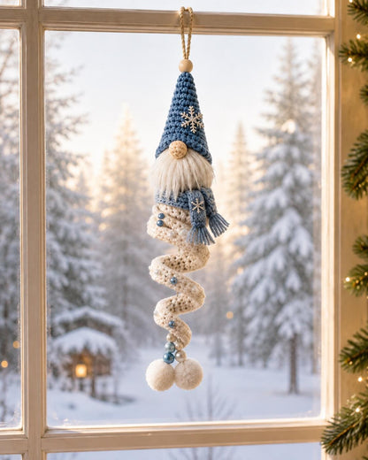 Crochet Christmas Gnome Ornament, Spiral Hanging Nordic Elf Decor, Handmade Holiday Stocking Stuffer, Winter Gift for Her,Friend Gift